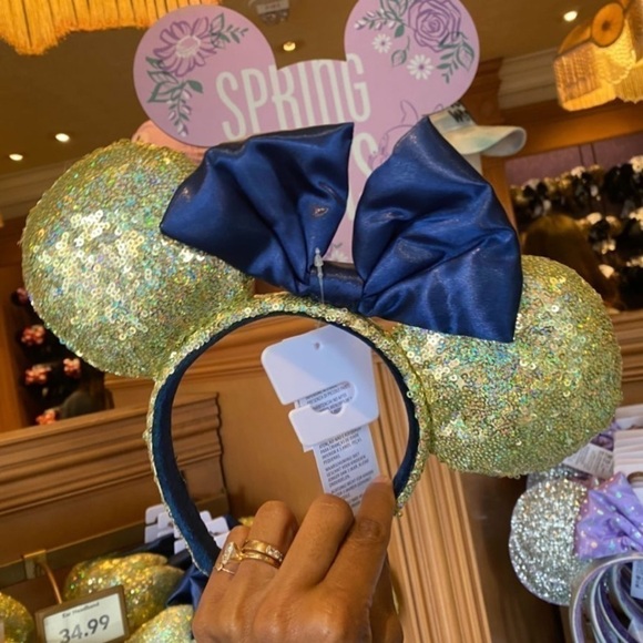 Disney Minnie Mouse Sequined Headband Gold Blue Headband 50th Anniversary - Picture 2 of 16